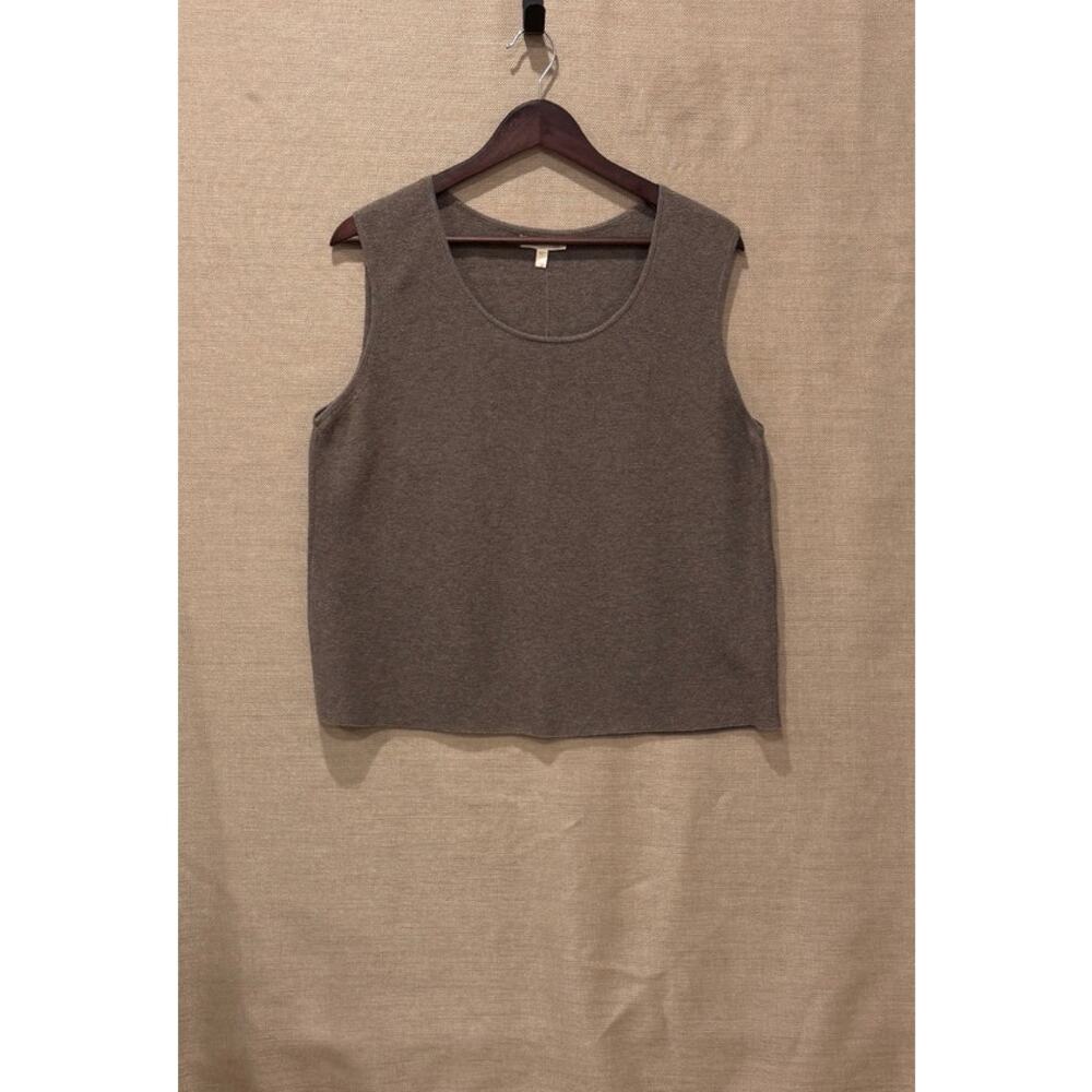NWT Eileen Fisher Women's Large Coastal Brown 100% Organic Cotton Knit Shell